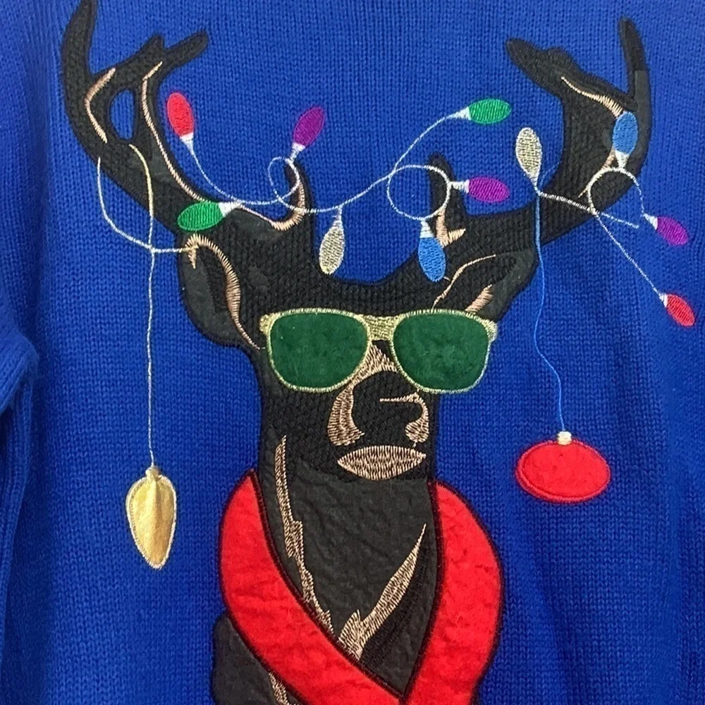 Jolly Sweaters | Blue “Bro Where’s The Party”Holiday Reindeer Unisex Sweater L